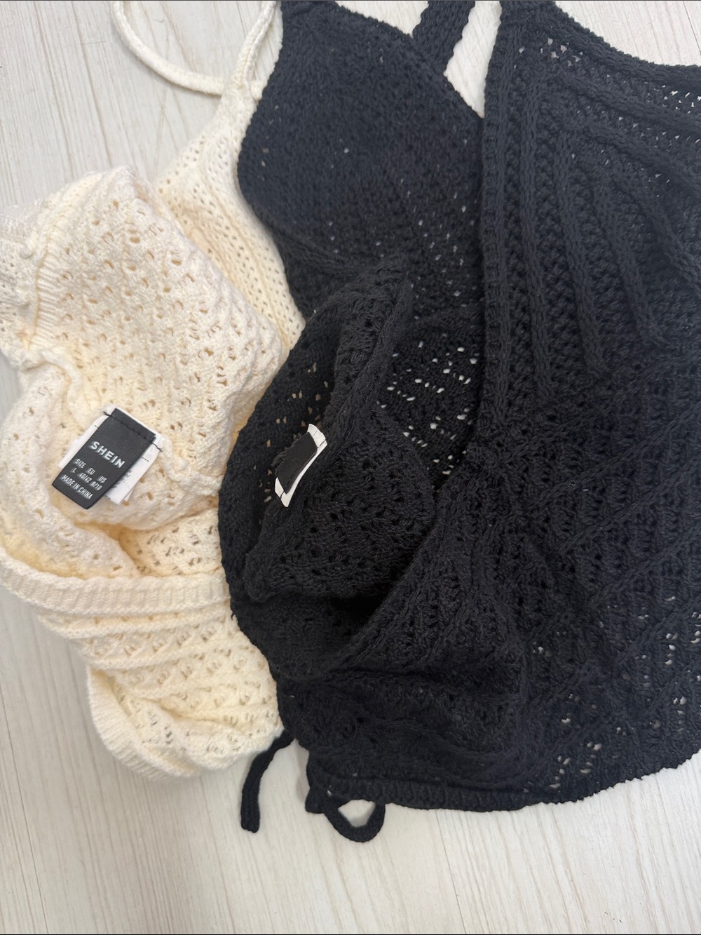 SHEIN Crochet Halter Bralette Set — Black & Cream - Picture 8 of 9